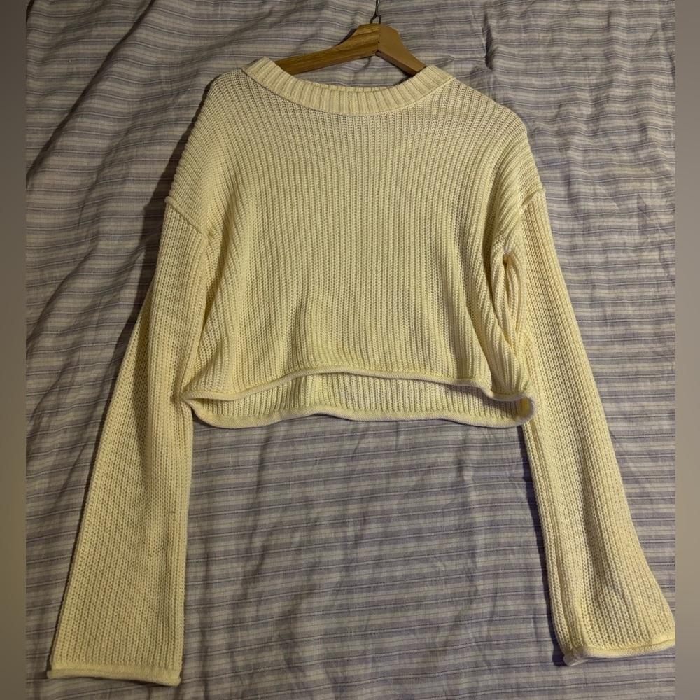 Cream Ribbed Knit Sweater